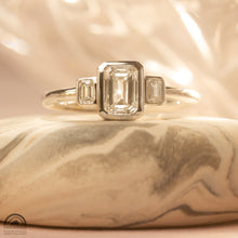 Load image into Gallery viewer, Emerald Cut Trio Ring in White Gold - Malleable Jewellers
