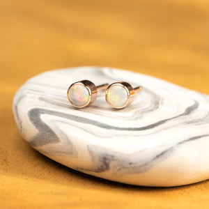 Opal Bezel Studs in Rose Gold - Malleable Jewellers