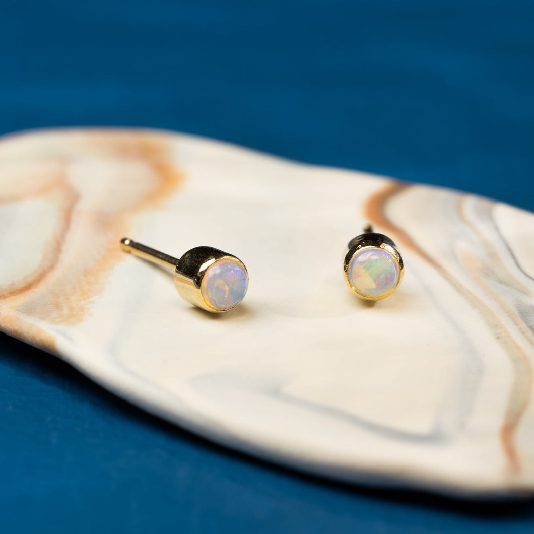 Opal Bezel Studs in Yellow Gold - Malleable Jewellers