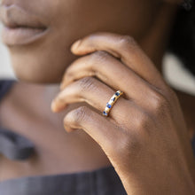 Load image into Gallery viewer, Recycled Sapphire Row Kimberlite Ring in Yellow Gold - Malleable Jewellers
