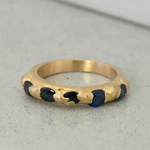 Load image into Gallery viewer, Recycled Sapphire Row Kimberlite Ring in Yellow Gold - Malleable Jewellers
