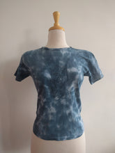Load image into Gallery viewer, tie dyed upcycled one of a kind screen printed tee, ‘oneline bust’ — small
