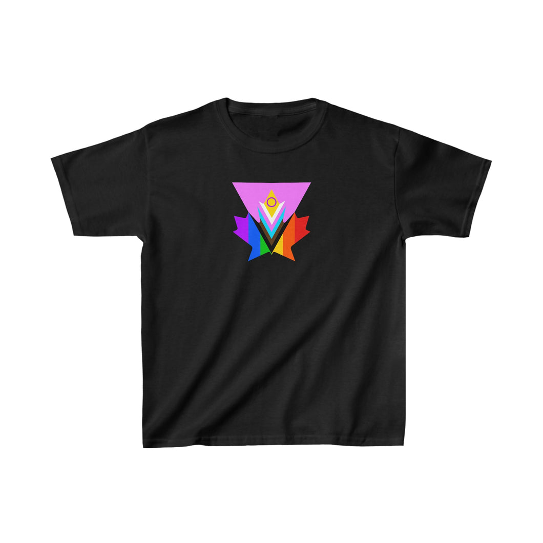 Kids-size Pink Progress Pride Maple Tee