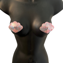 Load image into Gallery viewer, OPAL DUPREE Iridescent and Pink Shell Mermaid Nipple Pasties Covers (2pcs) for Burlesque, Rave Lingerie and Festivals
