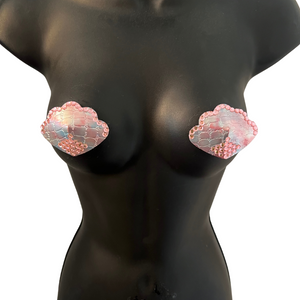 OPAL DUPREE Iridescent and Pink Shell Mermaid Nipple Pasties Covers (2pcs) for Burlesque, Rave Lingerie and Festivals