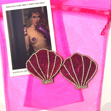 Load image into Gallery viewer, CALYPSO PINK Glitter and Rhinestone Nipple Pasty, Covers (2pcs) for Burlesque Lingerie Raves and Festivals
