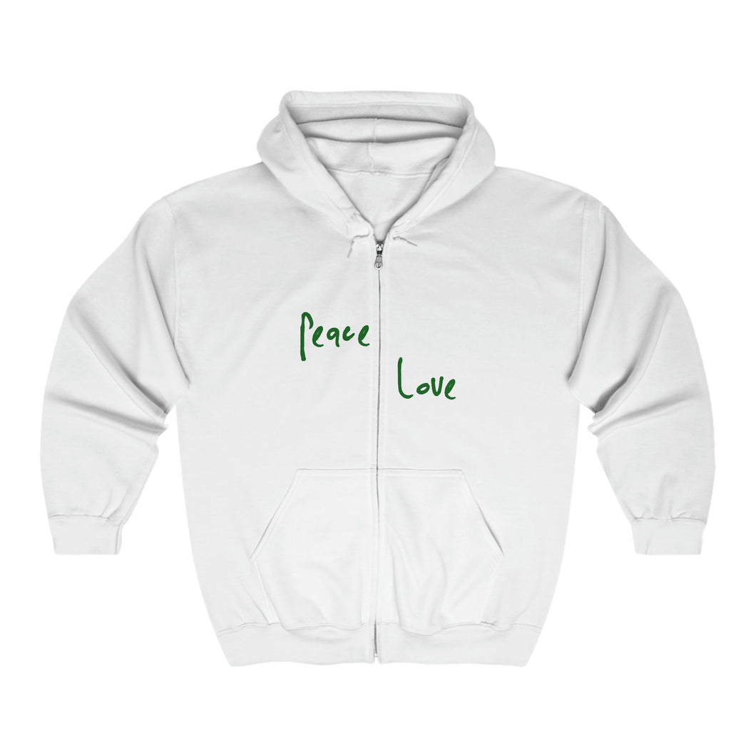 “Peace & Love” Full Zip Hooded Sweatshirt, by Jasmine