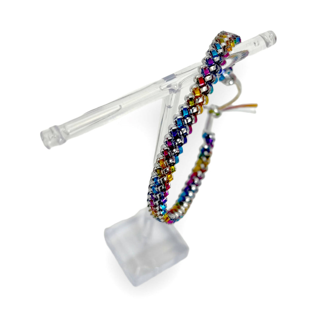 Silver and Rainbow Plastic Lacing Bracelet