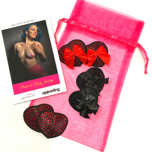 Load image into Gallery viewer, BUNDLE OF LOVE 3 Pairs of Reusable Crystal Heart Nipple Pasties, Covers  (6pcs) for Burlesque Raves Lingerie Raves and Festivals  – SALE
