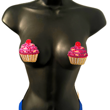 Load image into Gallery viewer, DIDI DELICIOUS Colourful Glitter and Gem Cupcake Pasties, Nipple Covers (2pcs) for Burlesque Rave Festival Pride Carnival Lingerie
