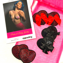 Load image into Gallery viewer, BUNDLE OF LOVE 3 Pairs of Reusable Crystal Heart Nipple Pasties, Covers  (6pcs) for Burlesque Raves Lingerie Raves and Festivals  – SALE

