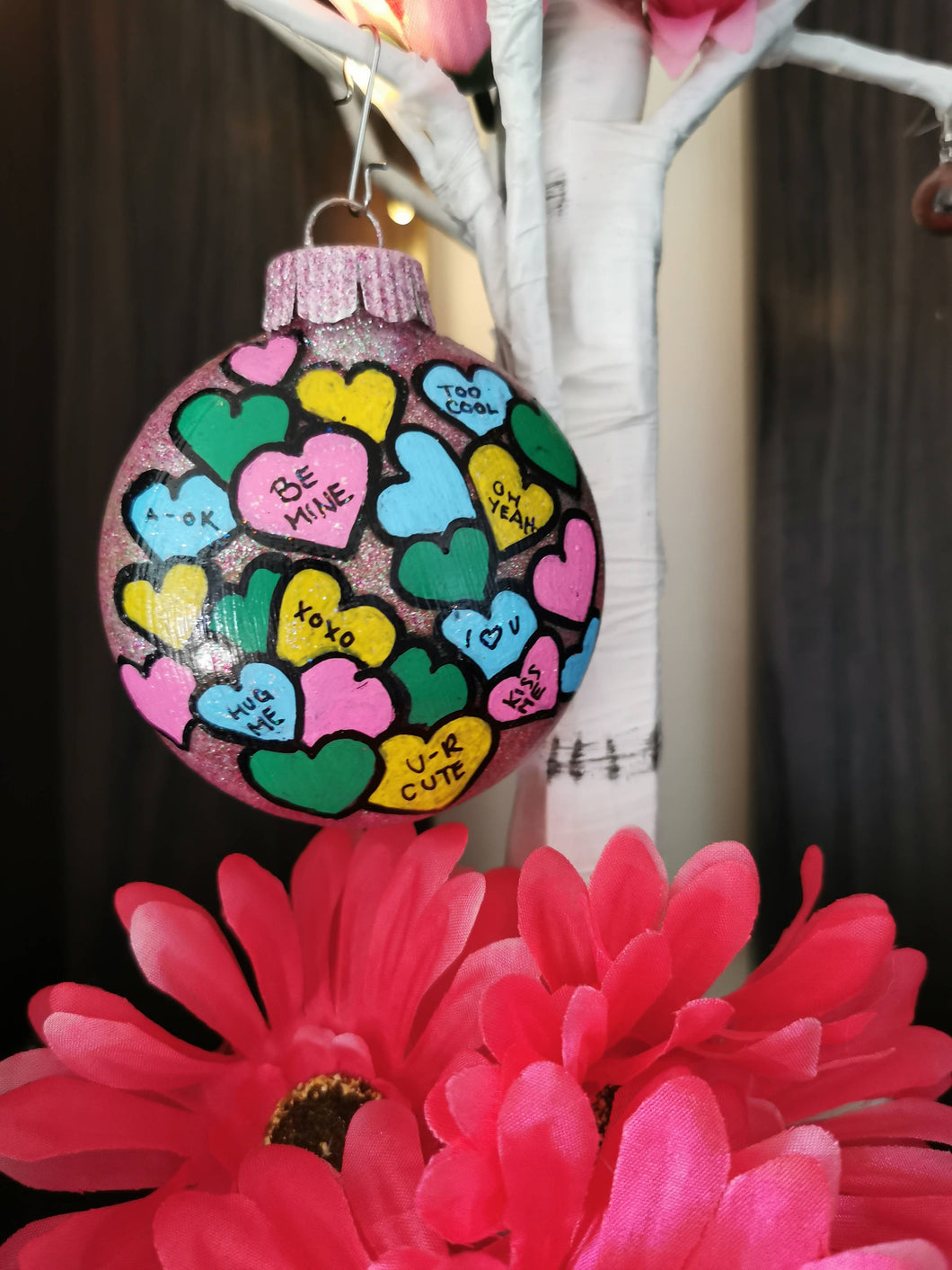 Valentine's Candy Heart Glitter Ornament