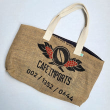 Load image into Gallery viewer, upcycled tote bag - Cafe Imports FRONT
