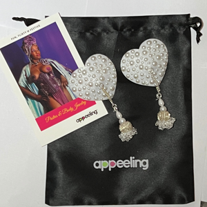 PEACHES O'DAY Scattered Pearl Heart Nipple Pasty, Covers (2pcs) with beaded tassels for Burlesque Lingerie Raves and Festivals