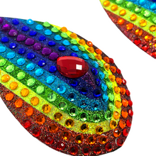 Load image into Gallery viewer, Gloria  Glitter &amp; Crystal Rainbow Pride Nipple Pasties, Covers for Burlesque Raves Lingerie and Pride
