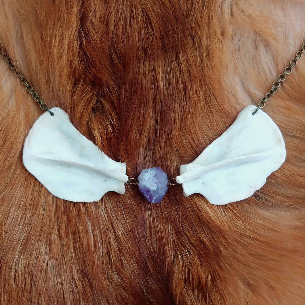 Raccoon Scapula and Amethyst Necklace - *REAL BONE*