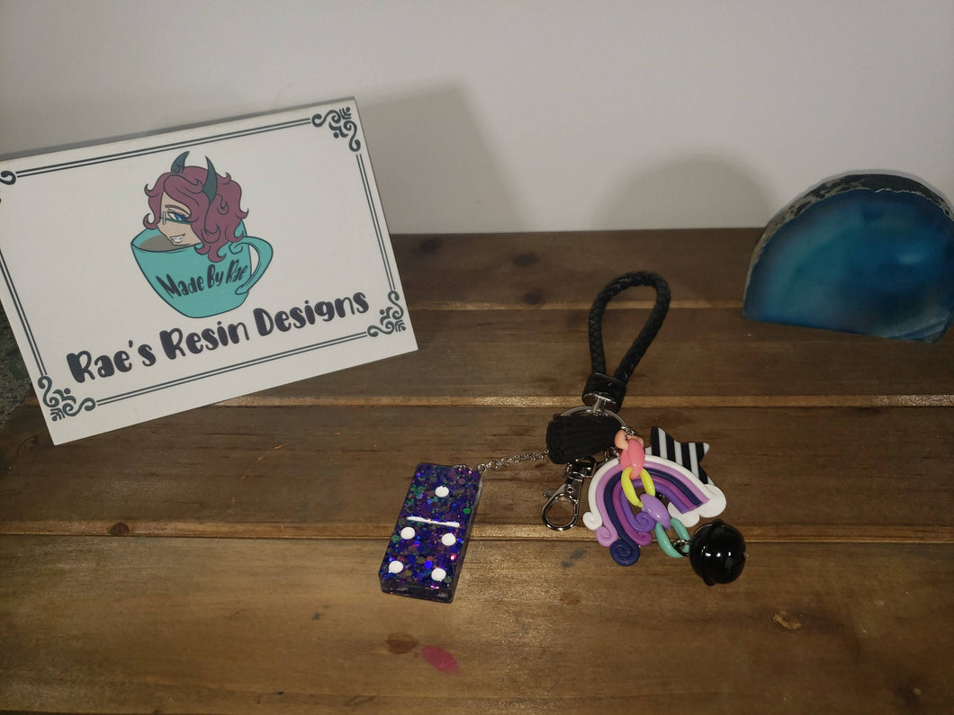 Domino Lover Sparkly Punk Style Purse Charm or Keychain