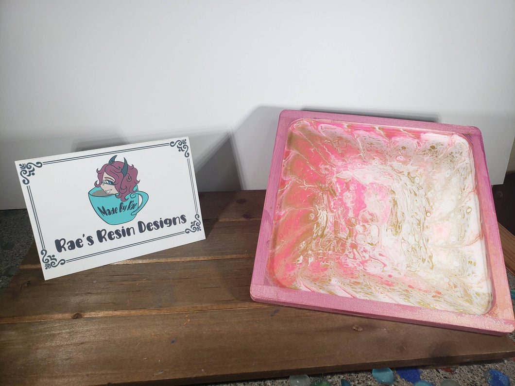 Glow In The Dark Pink and Gold Flow Acrylic Tray
