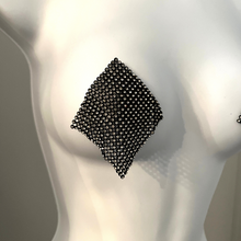Load image into Gallery viewer, HOT MESH Black Mesh &amp; Rhinestone Nipple Pasty, Cover for Lingerie Festivals Carnival Burlesque Rave
