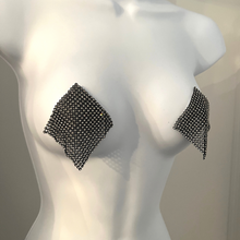 Load image into Gallery viewer, HOT MESH Black Mesh &amp; Rhinestone Nipple Pasty, Cover for Lingerie Festivals Carnival Burlesque Rave
