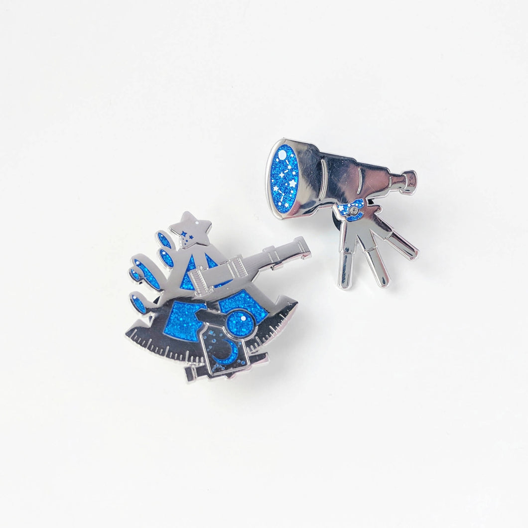 telescope & sextant enamel pins