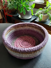 Load image into Gallery viewer, Crochet basket mauves khaki greys
