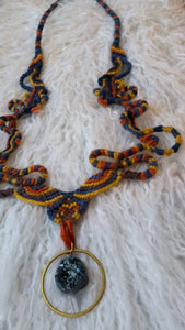 Macrame necklace yellow blue multicolour