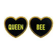 Load image into Gallery viewer, HOT STUFF - Glitter &amp; Crystal Heart Shaped Nipple Pasties, Covers (2pcs) with Titles for Burlesque Raves Lingerie Carnival
