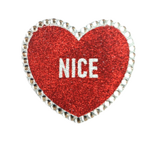 Load image into Gallery viewer, HOT STUFF - Glitter &amp; Crystal Heart Shaped Nipple Pasties, Covers (2pcs) with Titles for Burlesque Raves Lingerie Carnival
