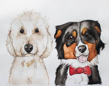 Load image into Gallery viewer, custom pet portrait - 8x10 watercolour painting of two animals
