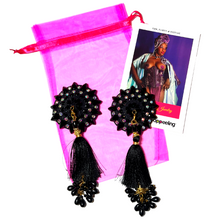Load image into Gallery viewer, POUSSÉ CAFÉ Black &amp; Crystal Nipple Pasty, Nipple Cover (2pcs) with Beaded Tassels for Lingerie Festivals Carnival Burlesque Rave
