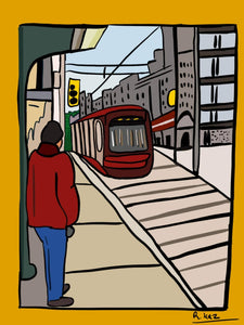 Toronto Streetcar Digital illustration Downtown Scene Toronto during the day Giclée