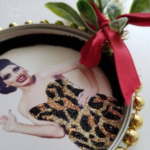 Handmade glittered Bianca Del Rio, RuPaul&#39;s Drag Race, leopard print Christmas ornament, drag queen, glitter art, fan art, gift