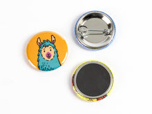 Load image into Gallery viewer, Vibrant Llamas Pinback Buttons or Strong Ceramic Magnets
