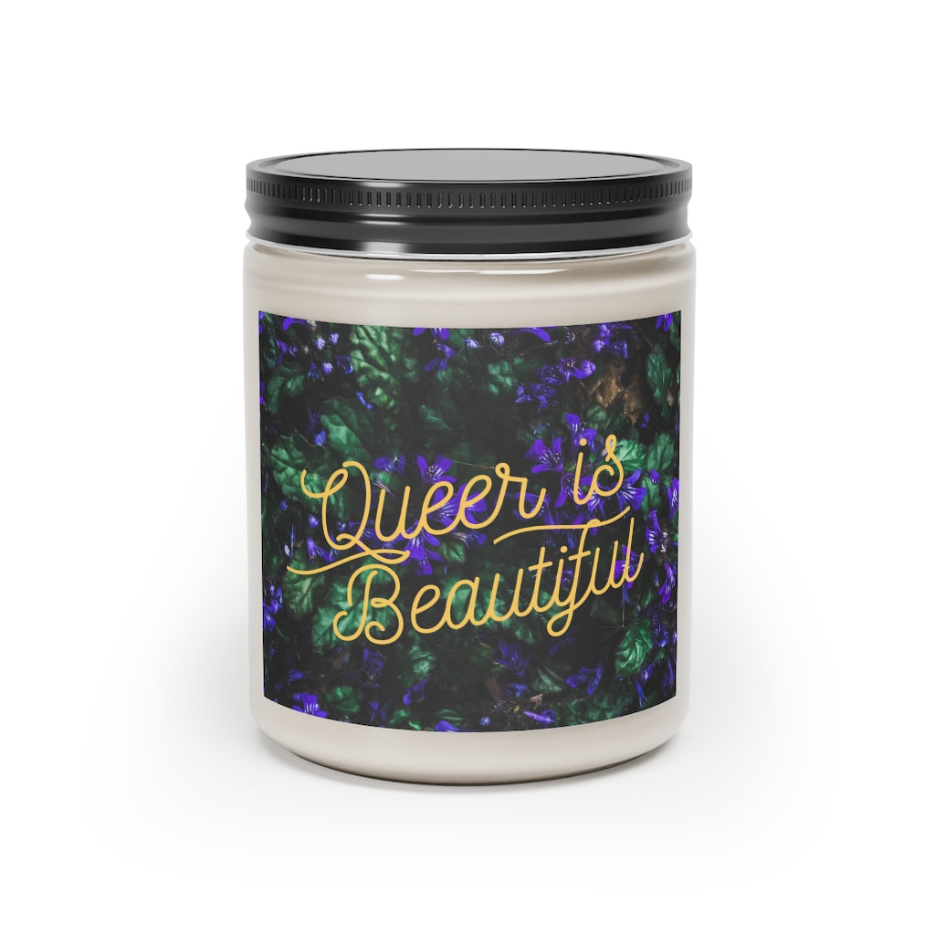 Queer is beautiful Scented Candle, 9oz (floral design)