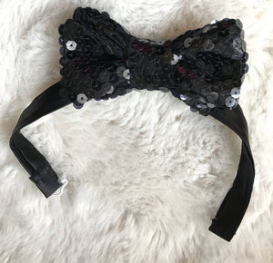 Black Sequin Bow Tie with Dark Red Floral Pocket Square