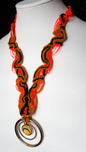 Load image into Gallery viewer, Macrame necklace black yellow neon pink plastic lace
