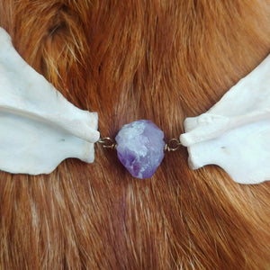 Raccoon Scapula and Amethyst Necklace - *REAL BONE*
