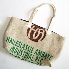 Load image into Gallery viewer, upcycled tote bag - Haileslassie Ambaye FRONT
