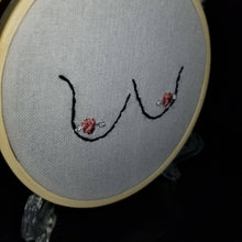 Load image into Gallery viewer, Hand embroidered flowers and boobs art hoop - pink
