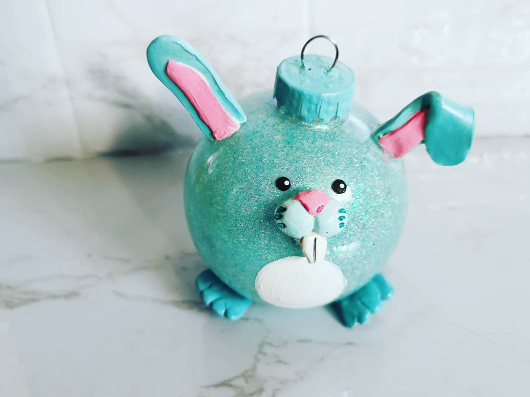 Cute handpainted Easter Bunny Glitter Ornament