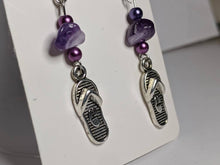 Load image into Gallery viewer, Cute little Flip Flop Sandle Earrings with Amethyst Gem Stones! Handmade!
