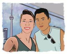 Load image into Gallery viewer, Custom Colour Cartoon Digital Couples Portrait ( with option of printing on paper or canvas)
