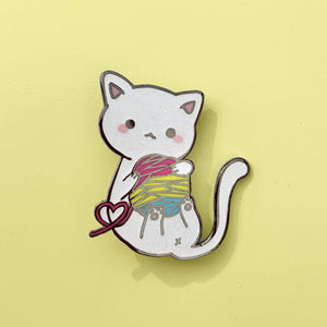 LGBTQ+ Pride Glitter Yarn Kitty Enamel Pin