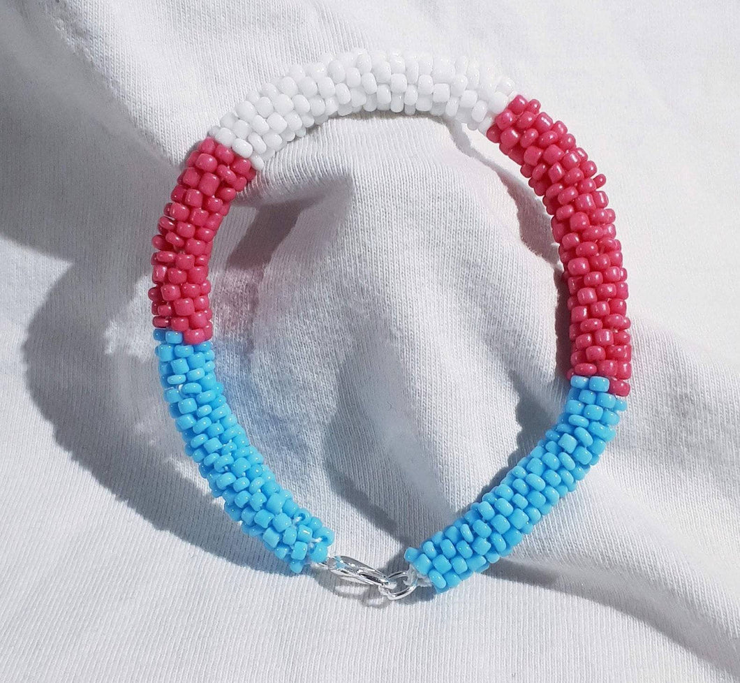 Handmade Bead Bracelet - Transgender Pride Flag