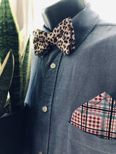 Load image into Gallery viewer, Pink Leopard Bow tie with Plaid Pocket square
