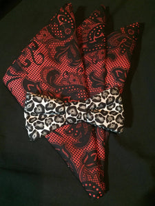 Black and Grey Leopard Bow Tie with Red Lace Print Pocket Square