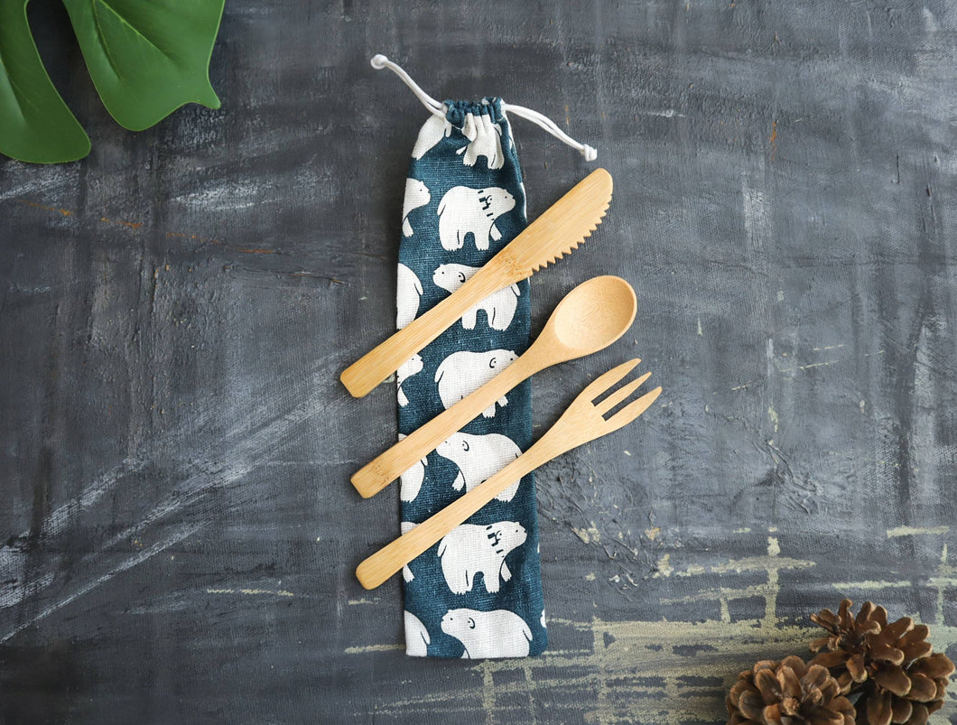 Bamboo Cutlery Pouch Utensil Kit