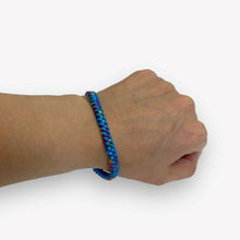Load image into Gallery viewer, Blue and Rainbow Plastic Lacing Bracelet
