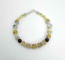 Load image into Gallery viewer, Citrine, Smokey Quartz and White Glass Beads with Silver Om Charm Mala Bracelet
